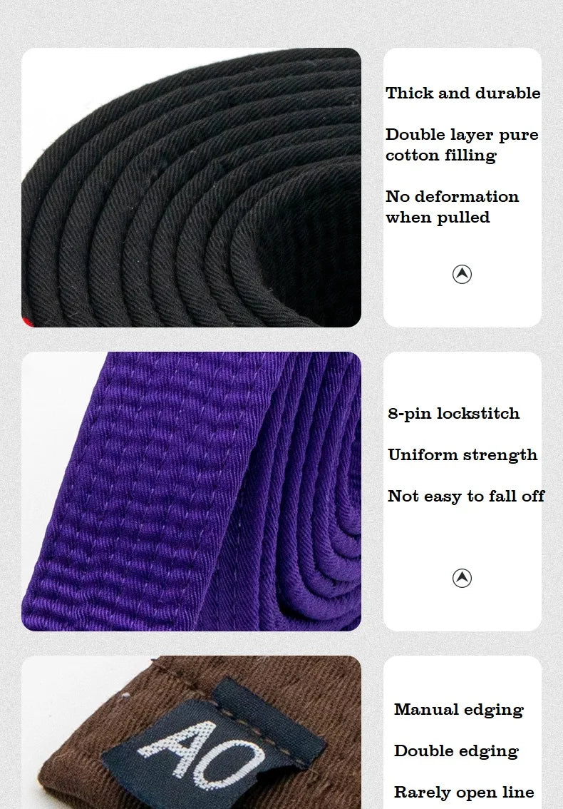 Brazilian Jiu Jitsu BJJ Belts 215cm - 315cm Adult A0 A1 A2 A3 A4 Black Brown Purple Blue White Free Embroidery Name