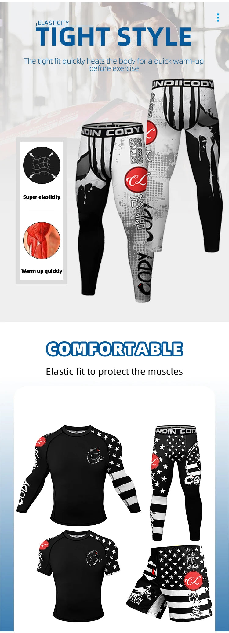 Factory News Products BJJ Anti Slip Bottom Rash Guard Fitness Rash Guard Jiu Jitsu Long Sleeve MMA Compression Sets for Men